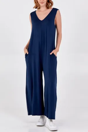 Sleeveless Plain V-Neck Jumpsuit