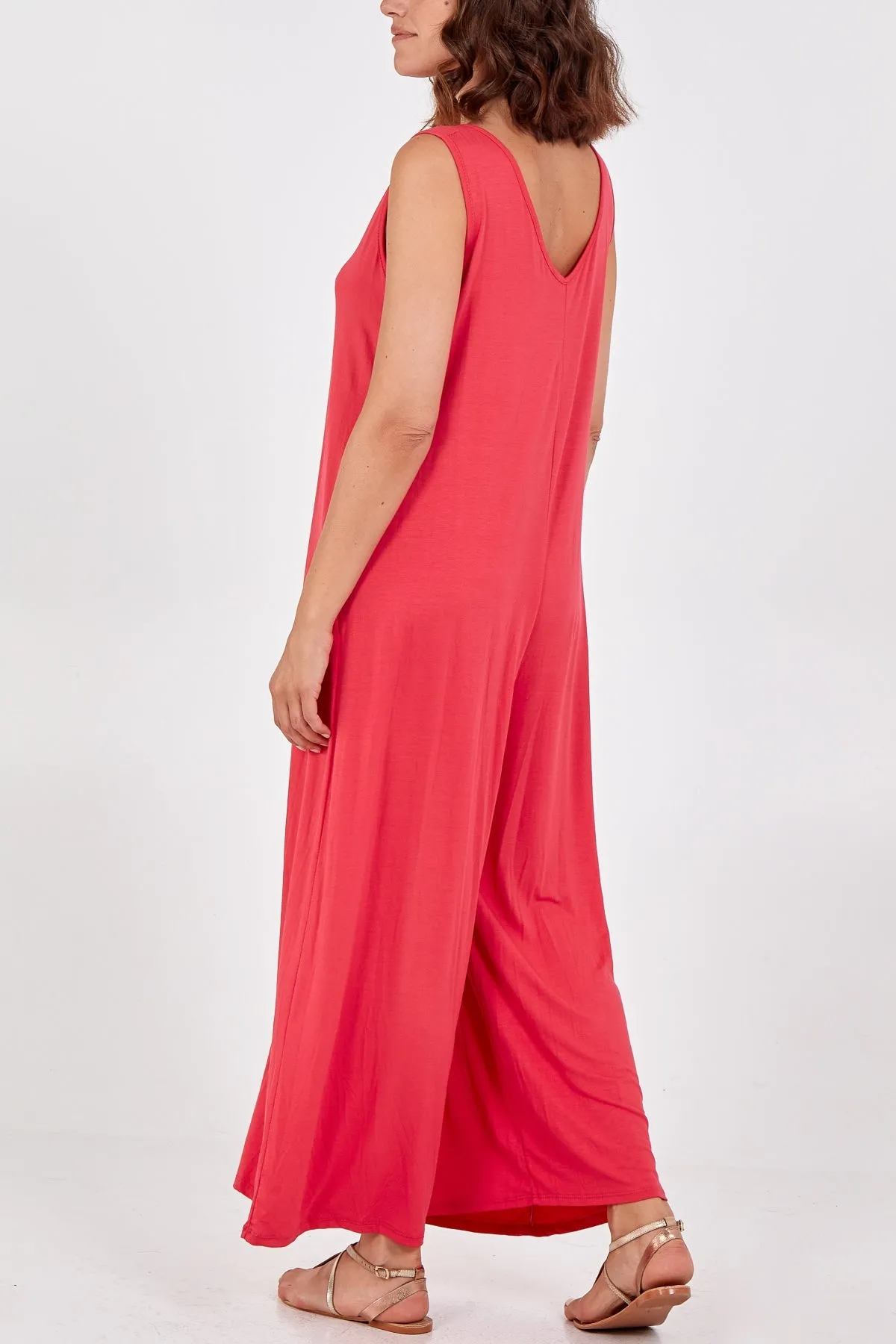 Sleeveless Plain V-Neck Jumpsuit