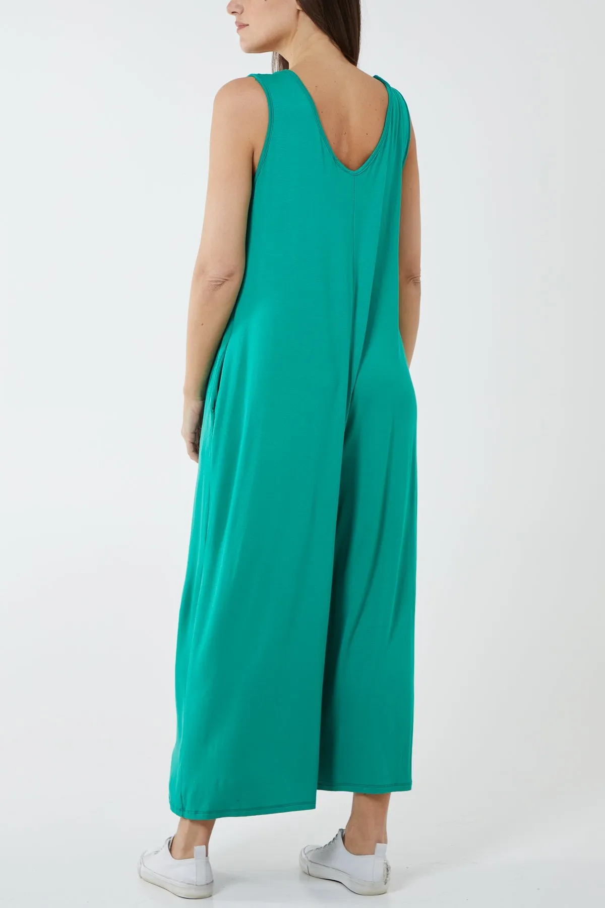 Sleeveless Plain V-Neck Jumpsuit