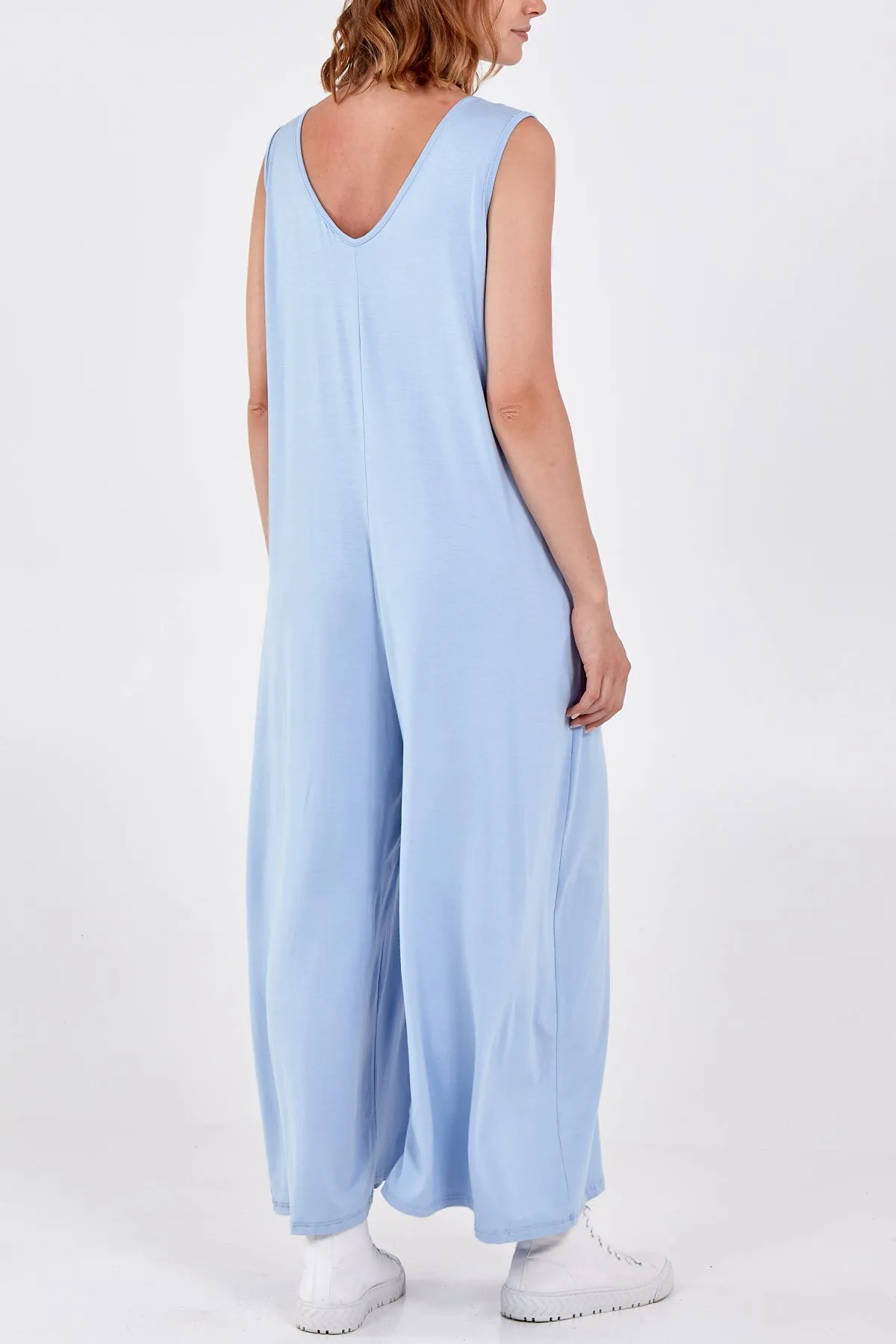 Sleeveless Plain V-Neck Jumpsuit