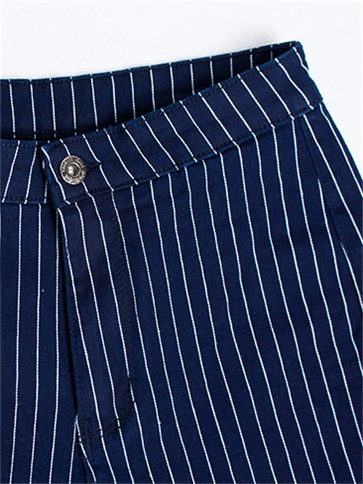 Slim Fit Blue White Stripe Fashion Women Denim Jeans