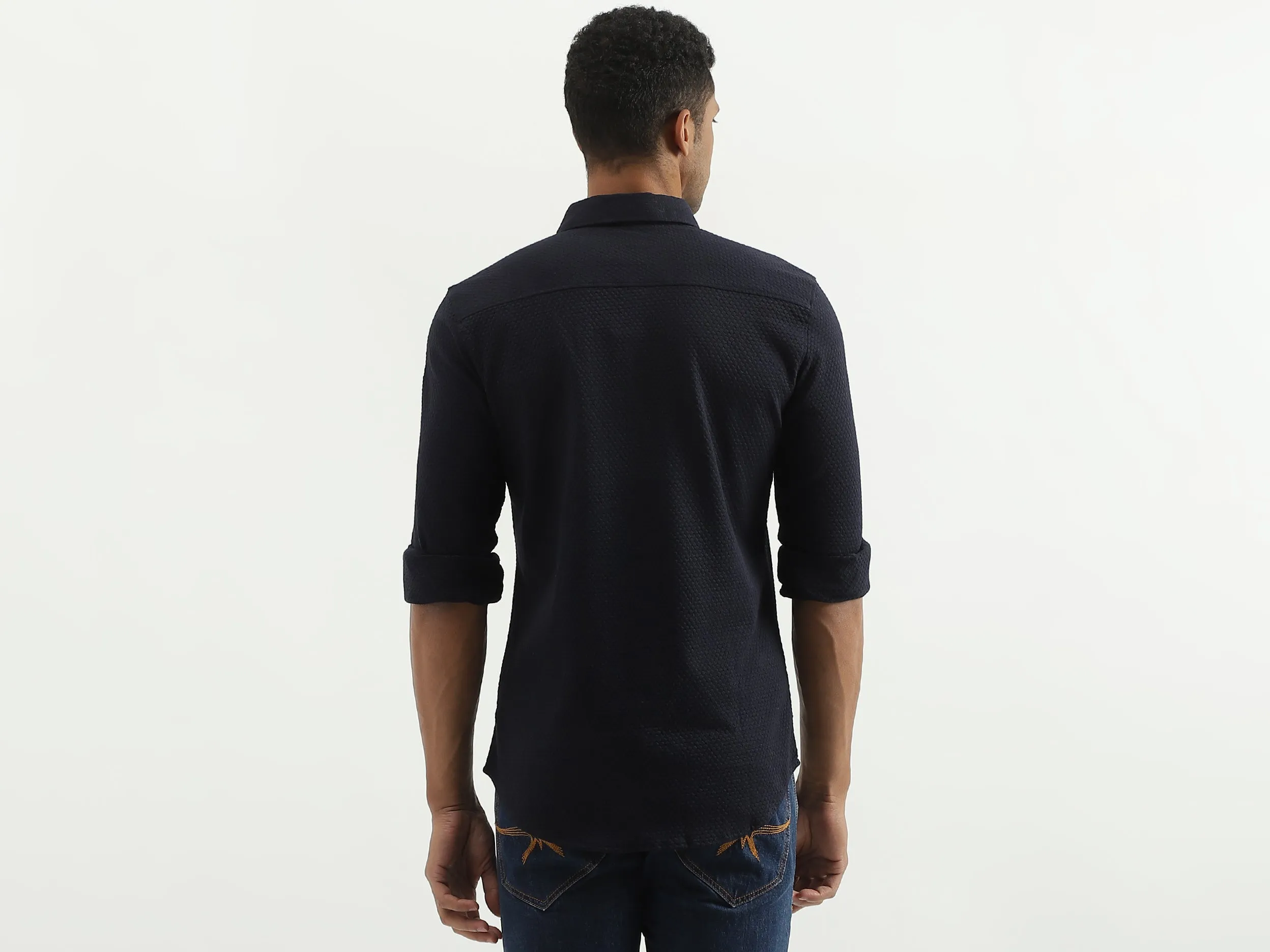 Slim Fit Spread Collar Patterned Shirt