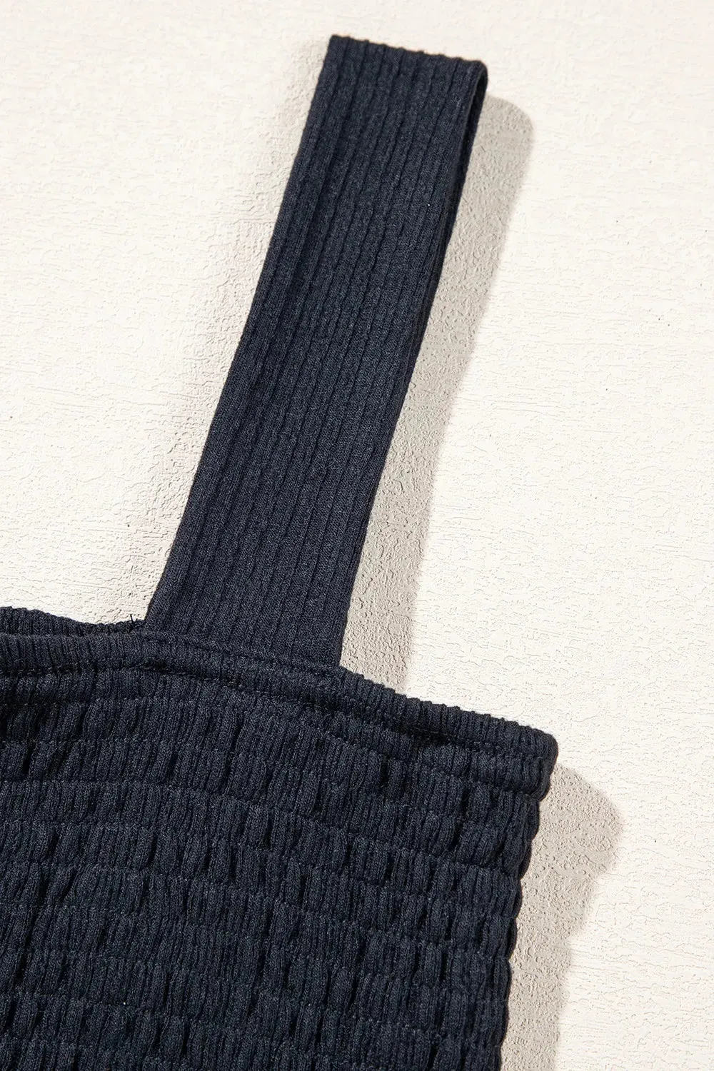 Smocked Bust Textured Knit Sleeveless Romper
