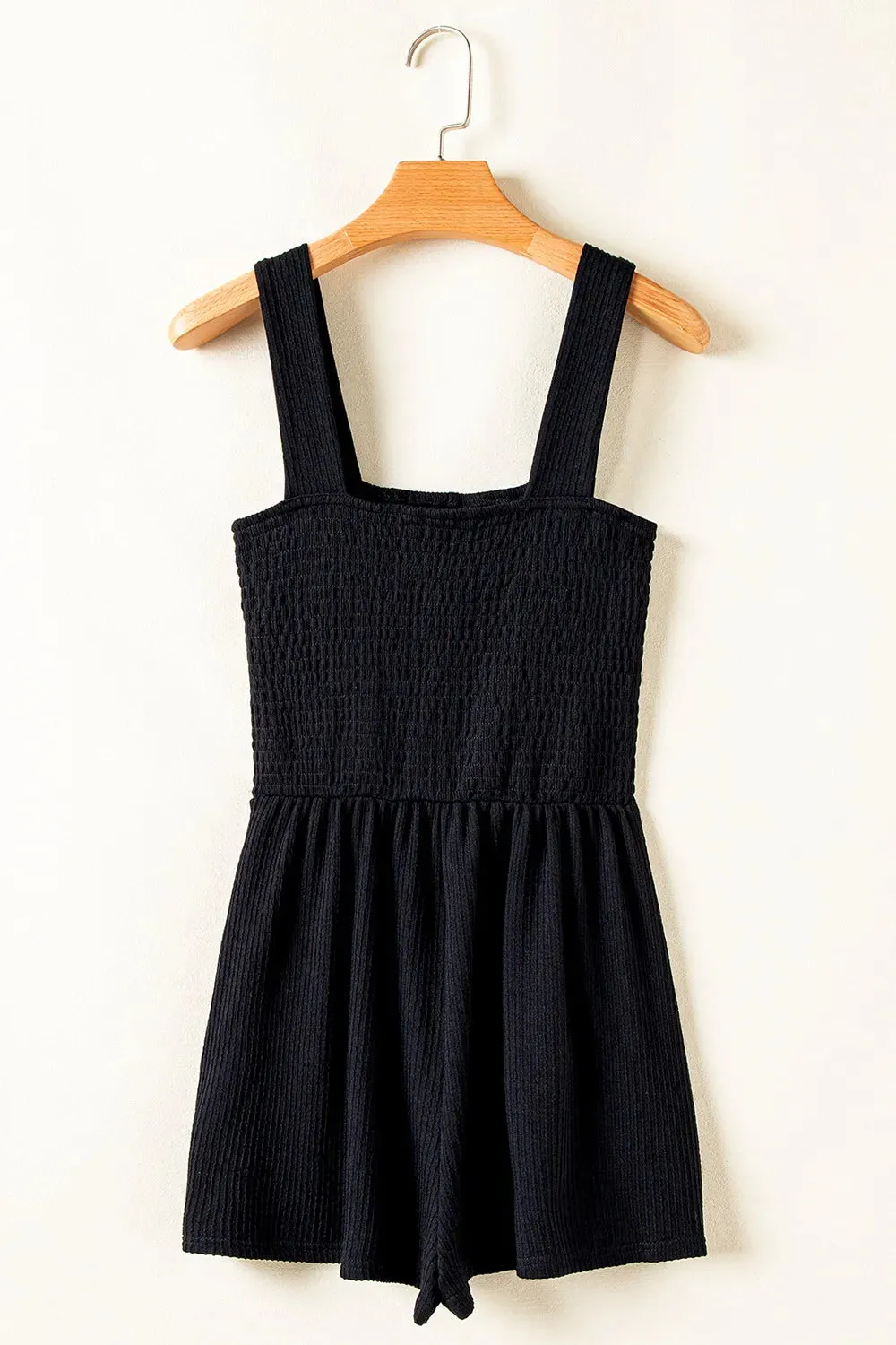 Smocked Bust Textured Knit Sleeveless Romper