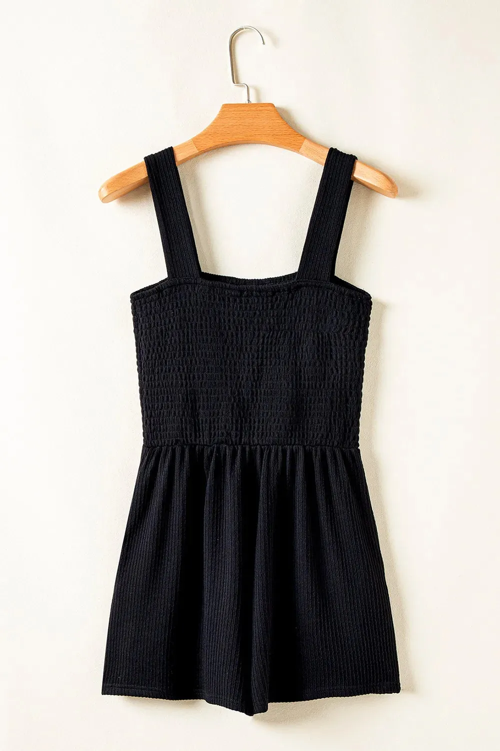 Smocked Bust Textured Knit Sleeveless Romper
