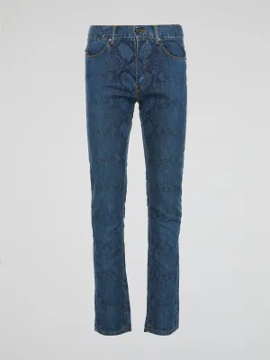 Snake Print Slim Fit Jeans