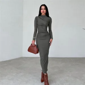 Solid Charcoal Side Ruched Dress