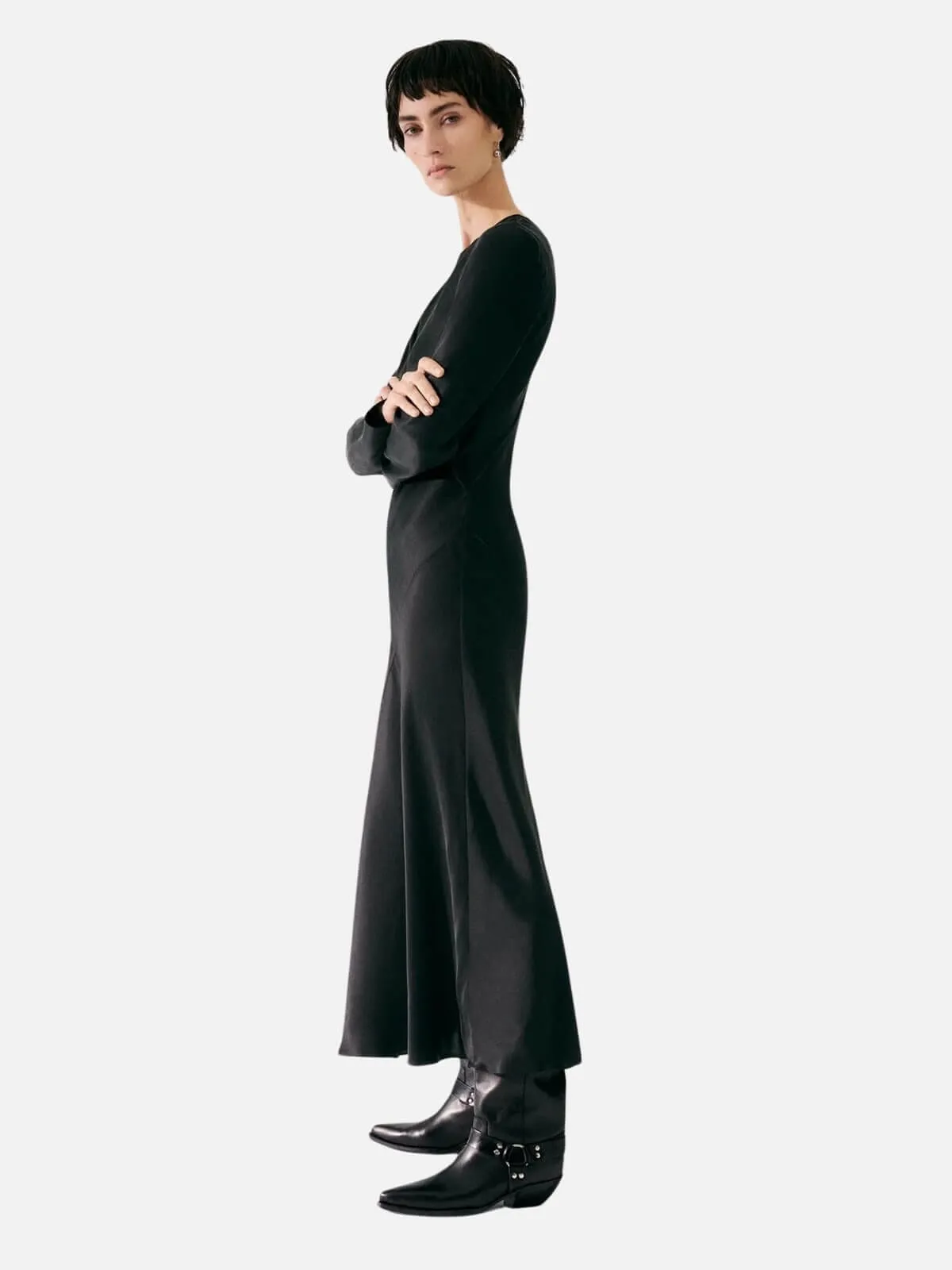 Splice Full Sleeve Bias Dress - Black