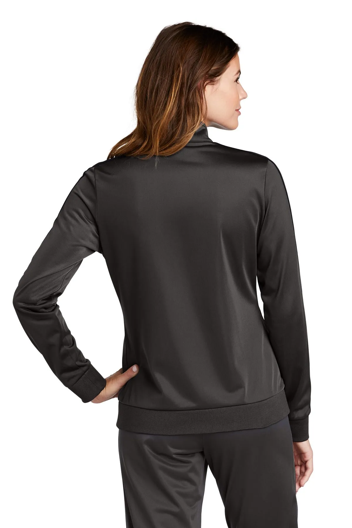 Sport-Tek  Ladies Tricot Sleeve Stripe Track Jacket. LST94 Graphite/ Black