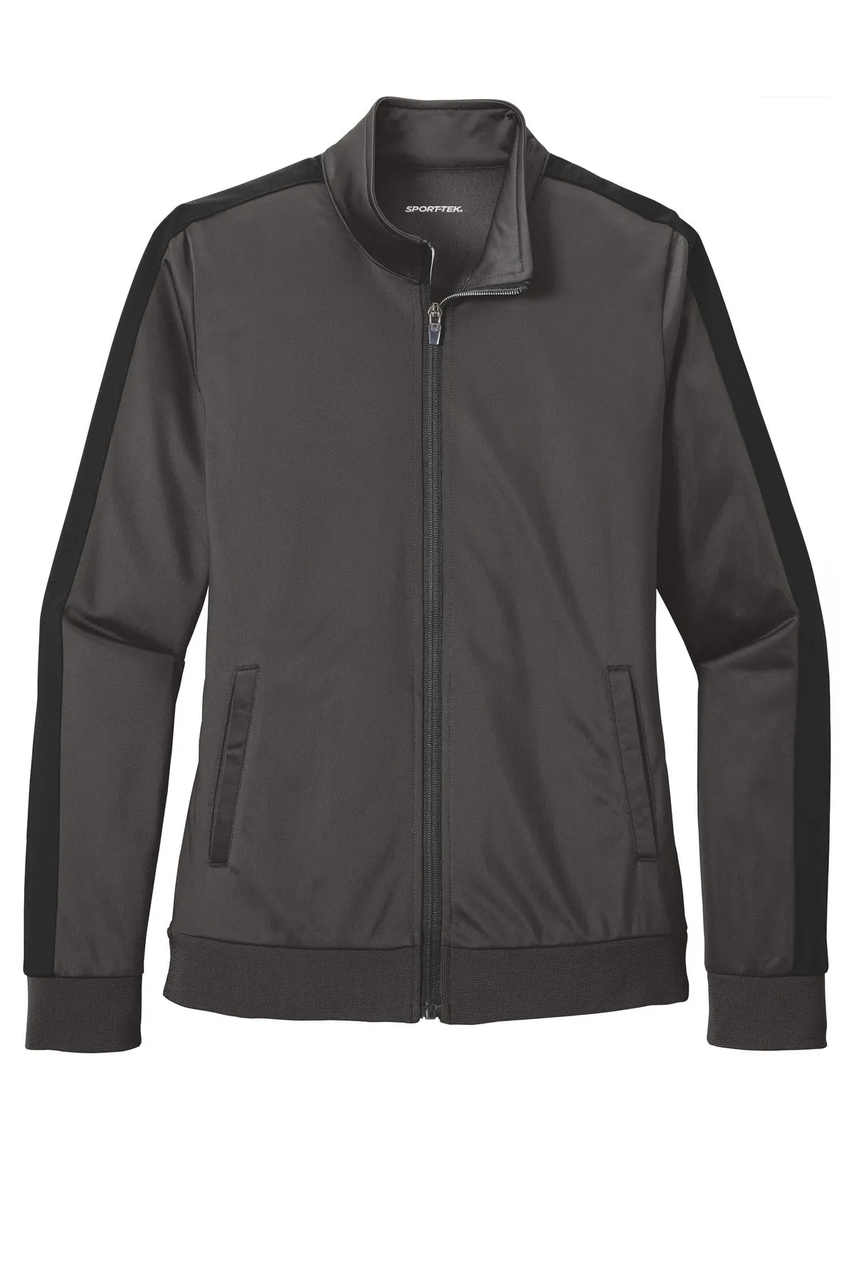 Sport-Tek  Ladies Tricot Sleeve Stripe Track Jacket. LST94 Graphite/ Black
