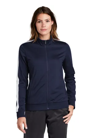 Sport-Tek  Ladies Tricot Sleeve Stripe Track Jacket. LST94 True Navy/ White