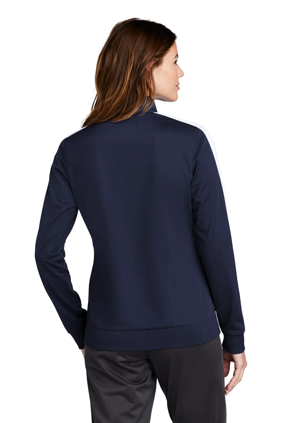 Sport-Tek  Ladies Tricot Sleeve Stripe Track Jacket. LST94 True Navy/ White