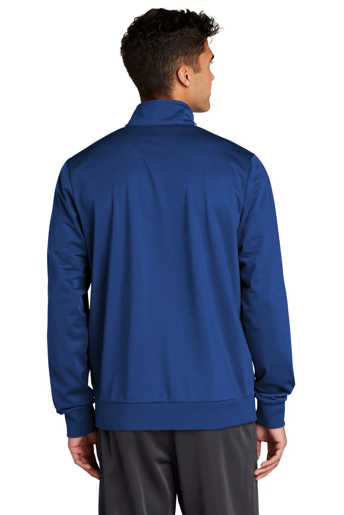 Sport-Tek  Tricot Sleeve Stripe Track Jacket. JST94 True Royal/ White