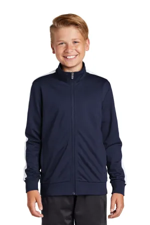 Sport-Tek  Youth Tricot Sleeve Stripe Track Jacket. YST94 True Navy/ White