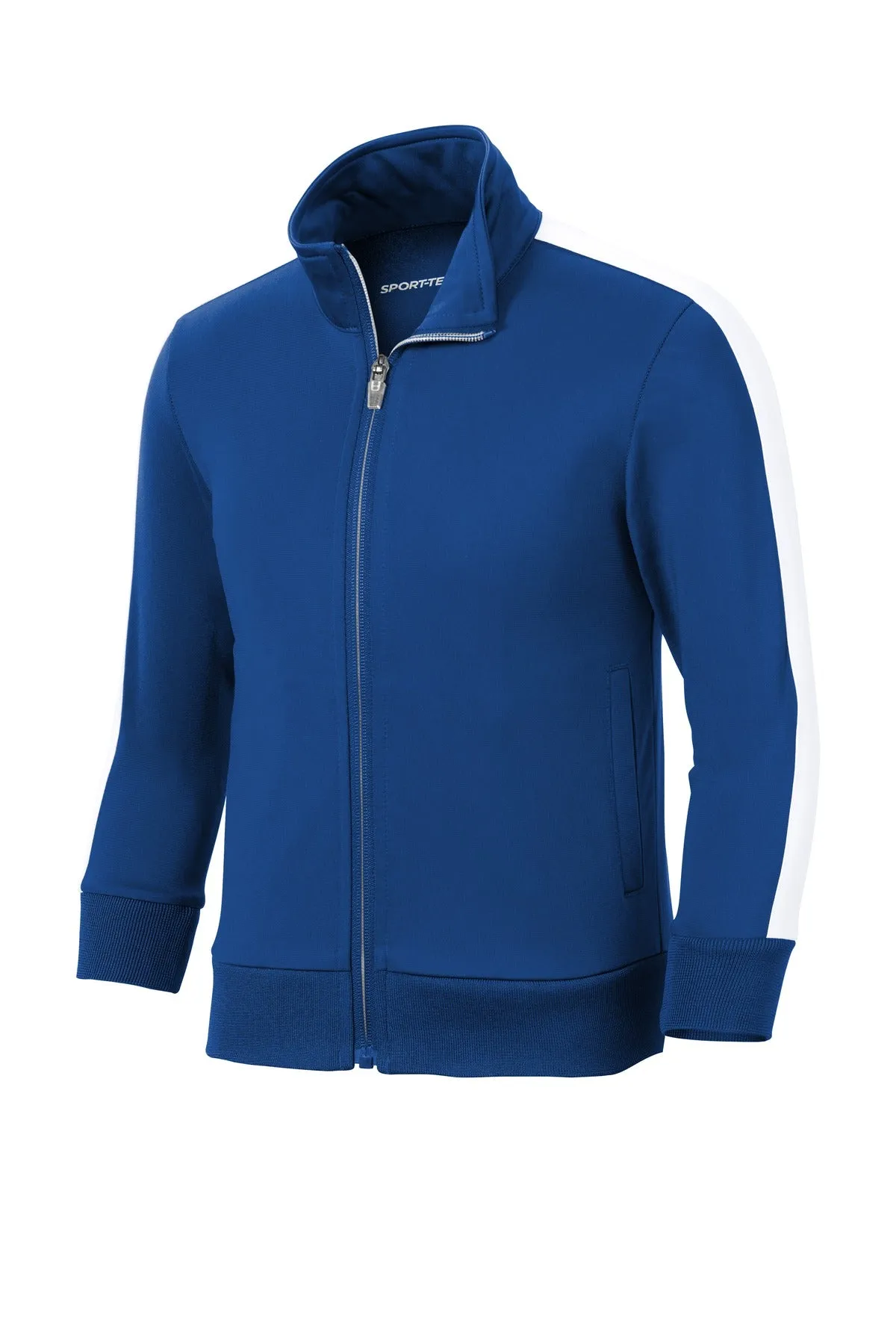 Sport-Tek  Youth Tricot Sleeve Stripe Track Jacket. YST94 True Royal/ White