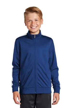 Sport-Tek  Youth Tricot Sleeve Stripe Track Jacket. YST94 True Royal/ White