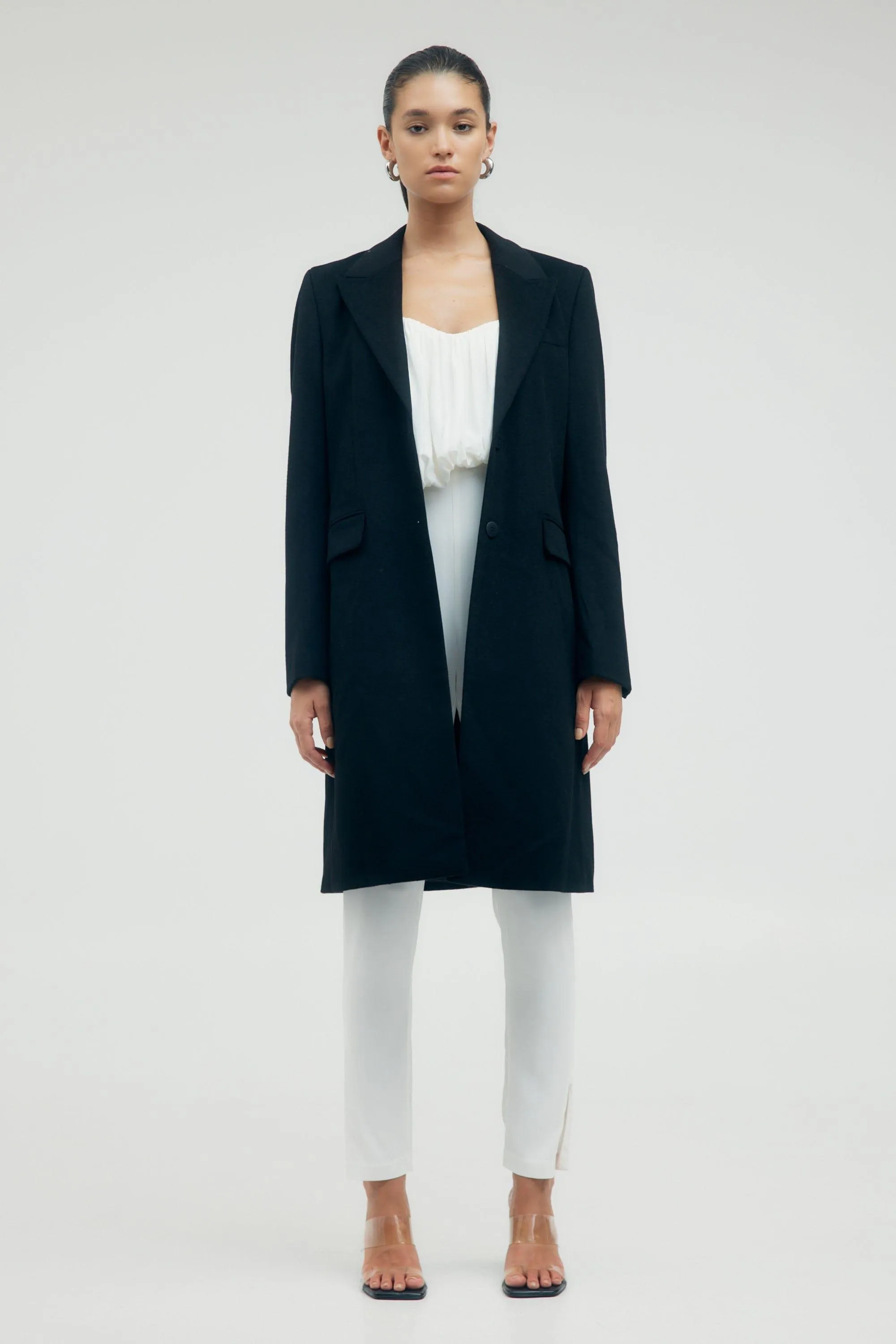 STRAIGHT FORWARD WOOLEN BLAZER | BLACK
