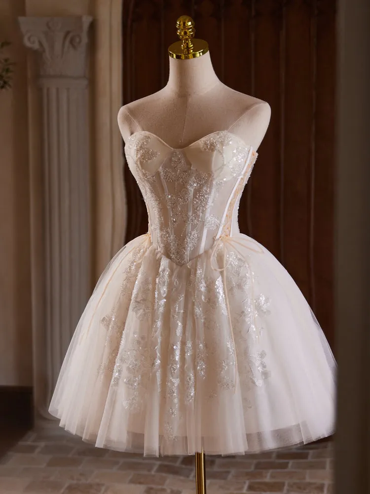 Strapless Sweetheart Ivory Short Homecoming Dresses