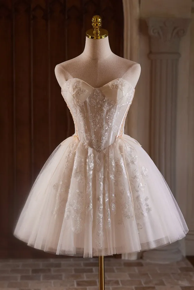 Strapless Sweetheart Ivory Short Homecoming Dresses