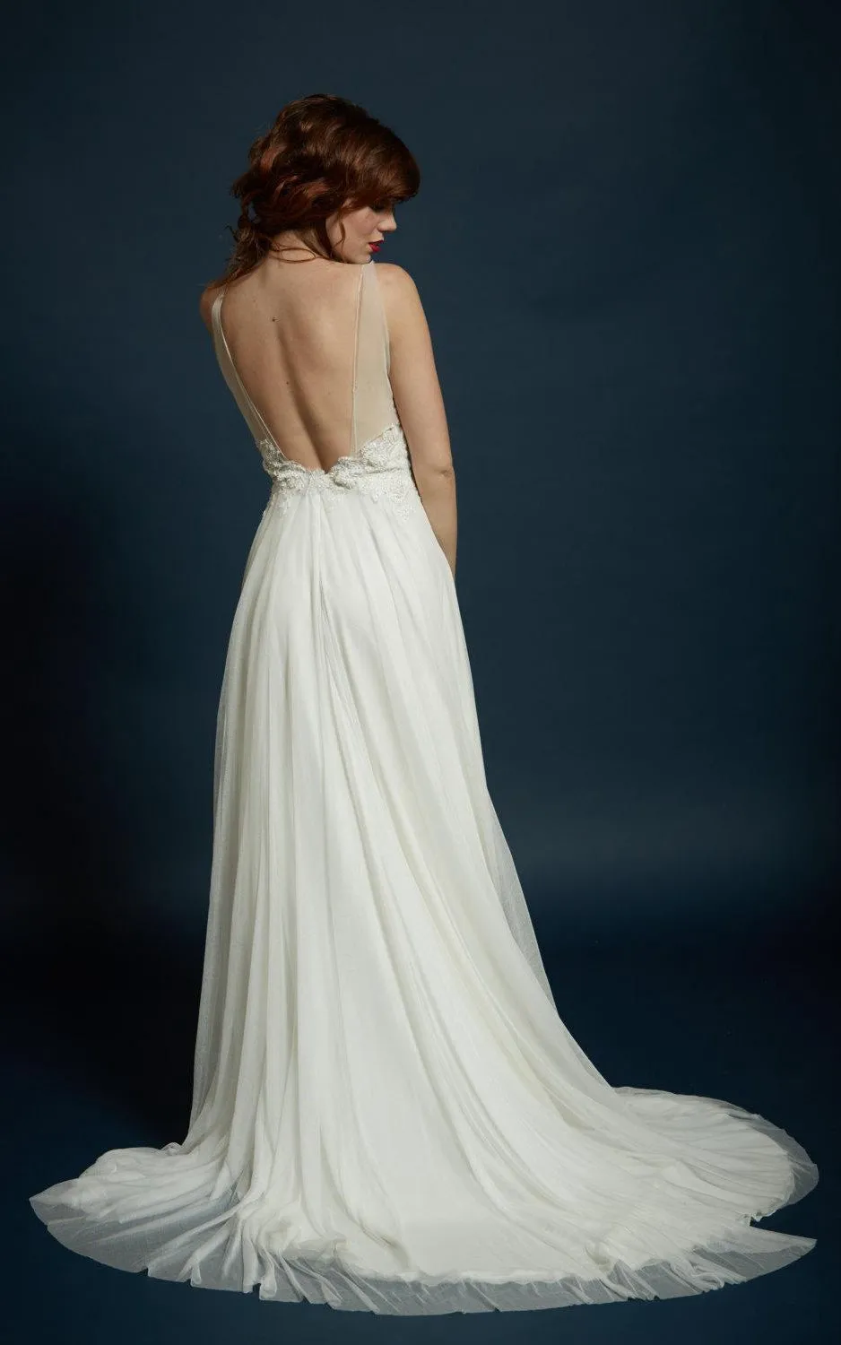 Strapped Tulle Lace Charmeuse Dress With Beading Embroideries Illusion-711345