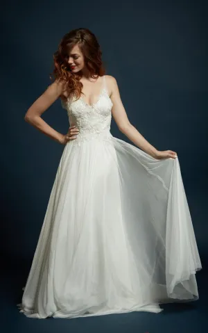 Strapped Tulle Lace Charmeuse Dress With Beading Embroideries Illusion-711345