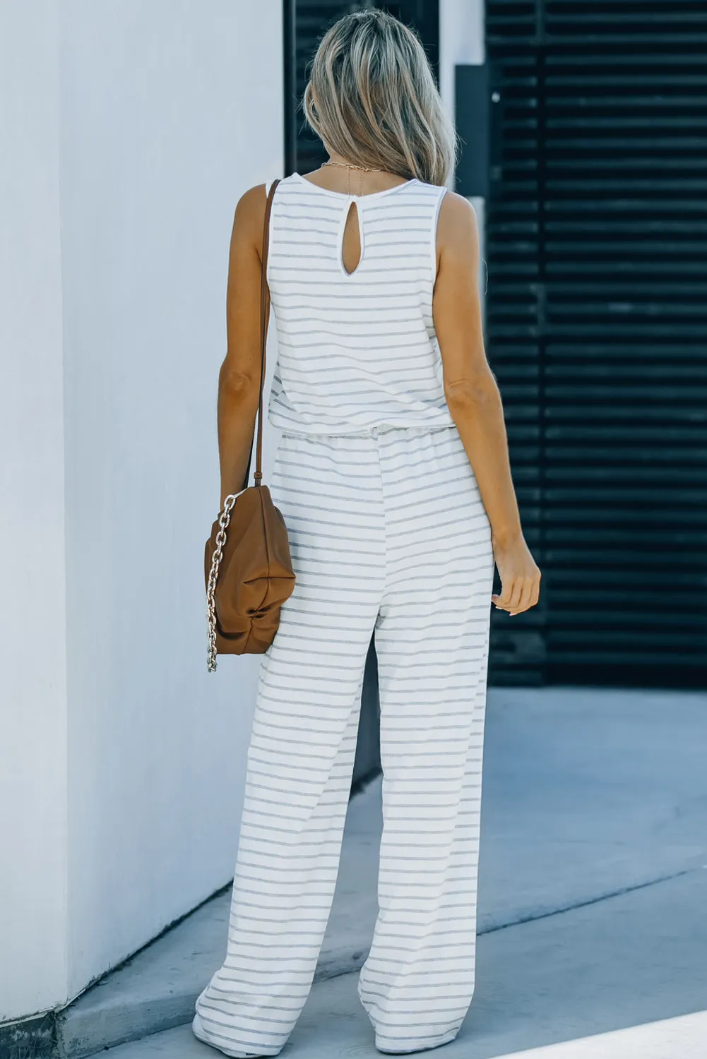 Striped Pocketed Sleeveless Jumpsuit