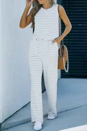 Striped Pocketed Sleeveless Jumpsuit