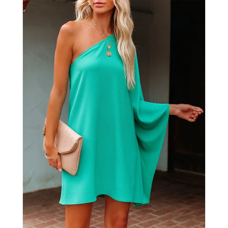 Stunncal Loose One-shoulder Diagonal Dress(8 colors)