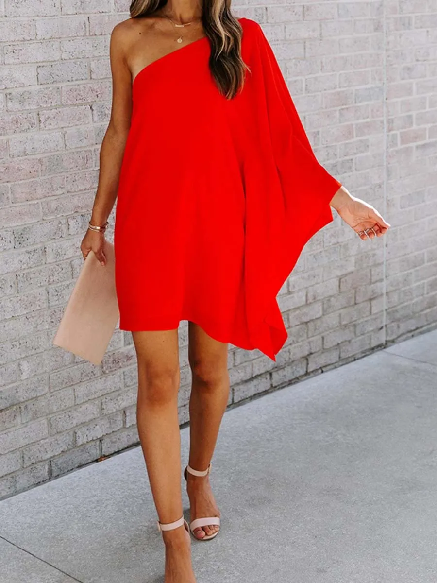 Stunncal Loose One-shoulder Diagonal Dress(8 colors)