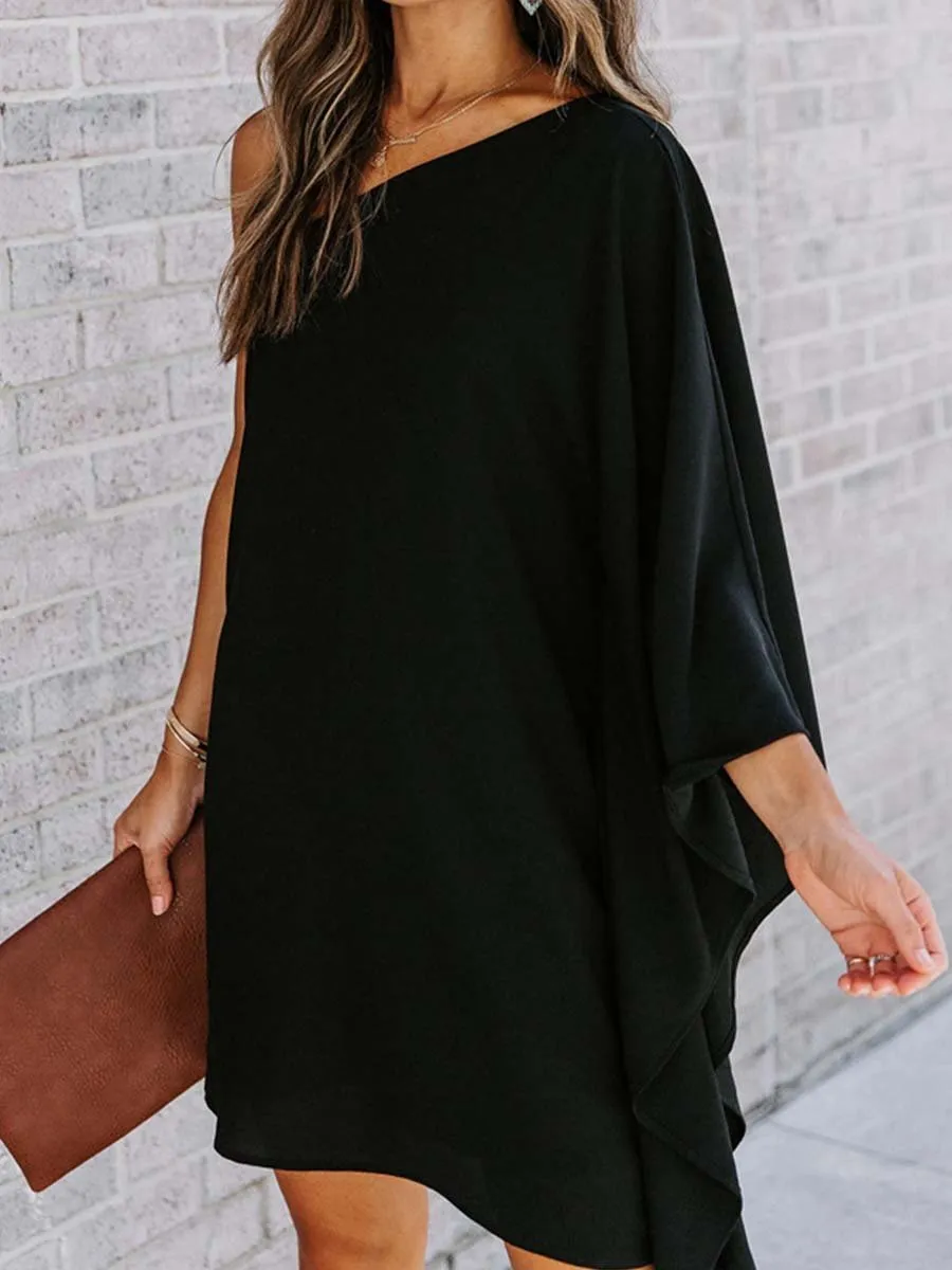 Stunncal Loose One-shoulder Diagonal Dress(8 colors)