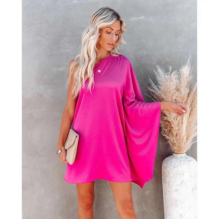 Stunncal Loose One-shoulder Diagonal Dress(8 colors)