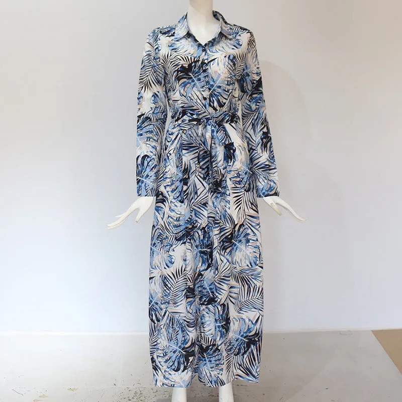 Stunncal Printed Lace-Up Loose Maxi dress