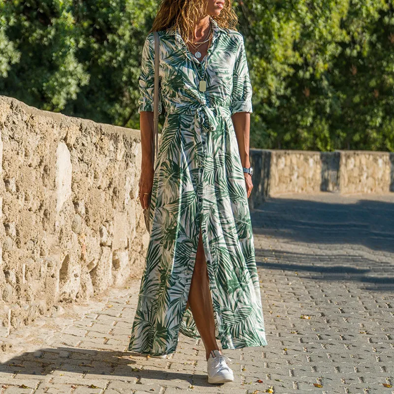 Stunncal Printed Lace-Up Loose Maxi dress