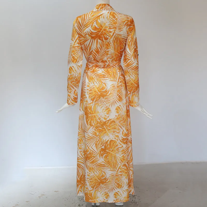 Stunncal Printed Lace-Up Loose Maxi dress