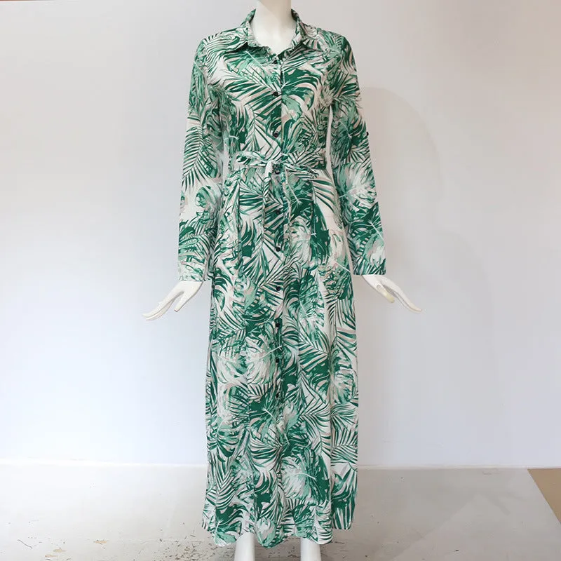 Stunncal Printed Lace-Up Loose Maxi dress