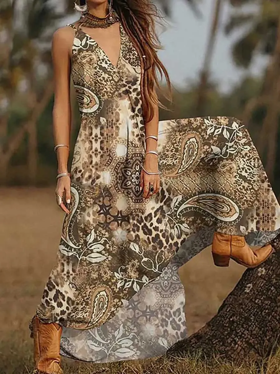 Stunncal V-Neck Printed Camisole Dress