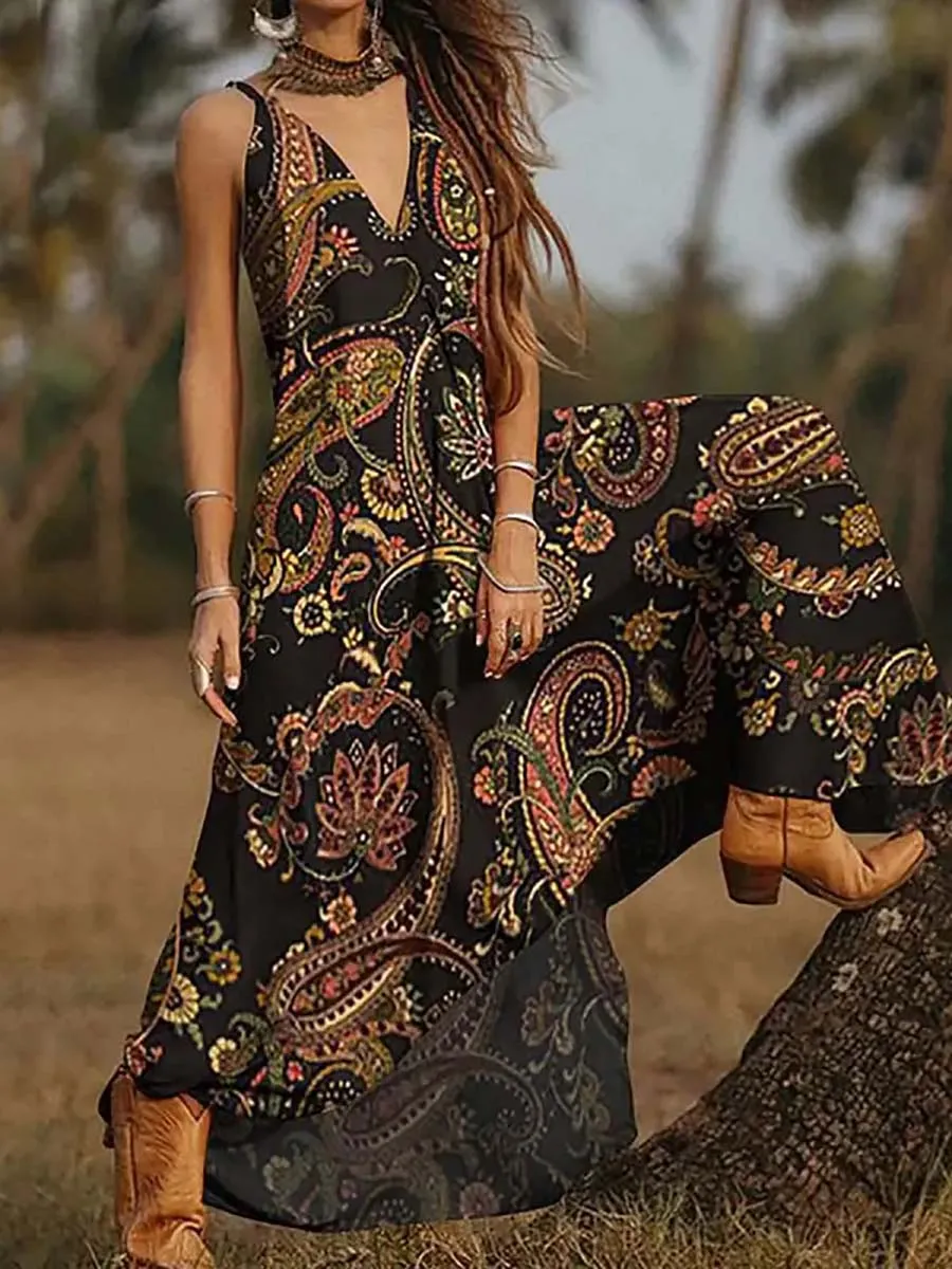 Stunncal V-Neck Printed Camisole Dress
