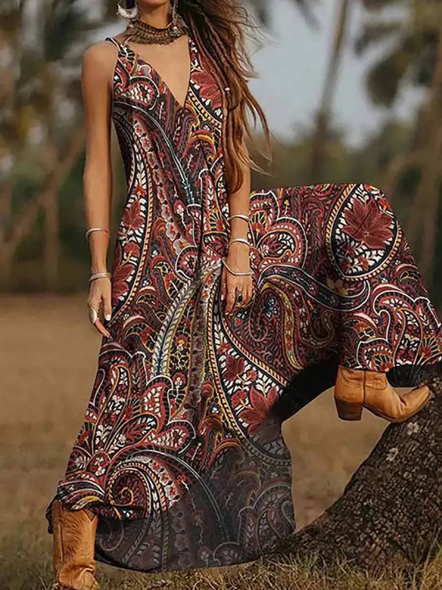 Stunncal V-Neck Printed Camisole Dress