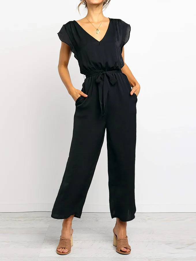 Summer Lace V-neck Short-sleeved Jumpsuit