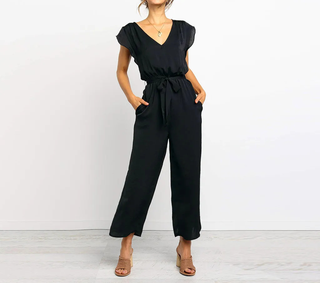 Summer Lace V-neck Short-sleeved Jumpsuit
