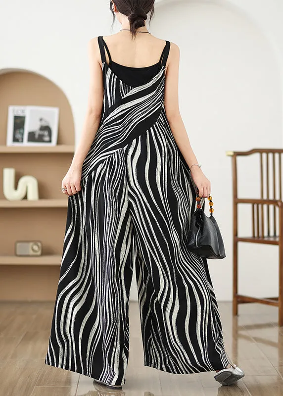 Summer Oversized Pattern Plus Zebra Size Black Jumpsuits