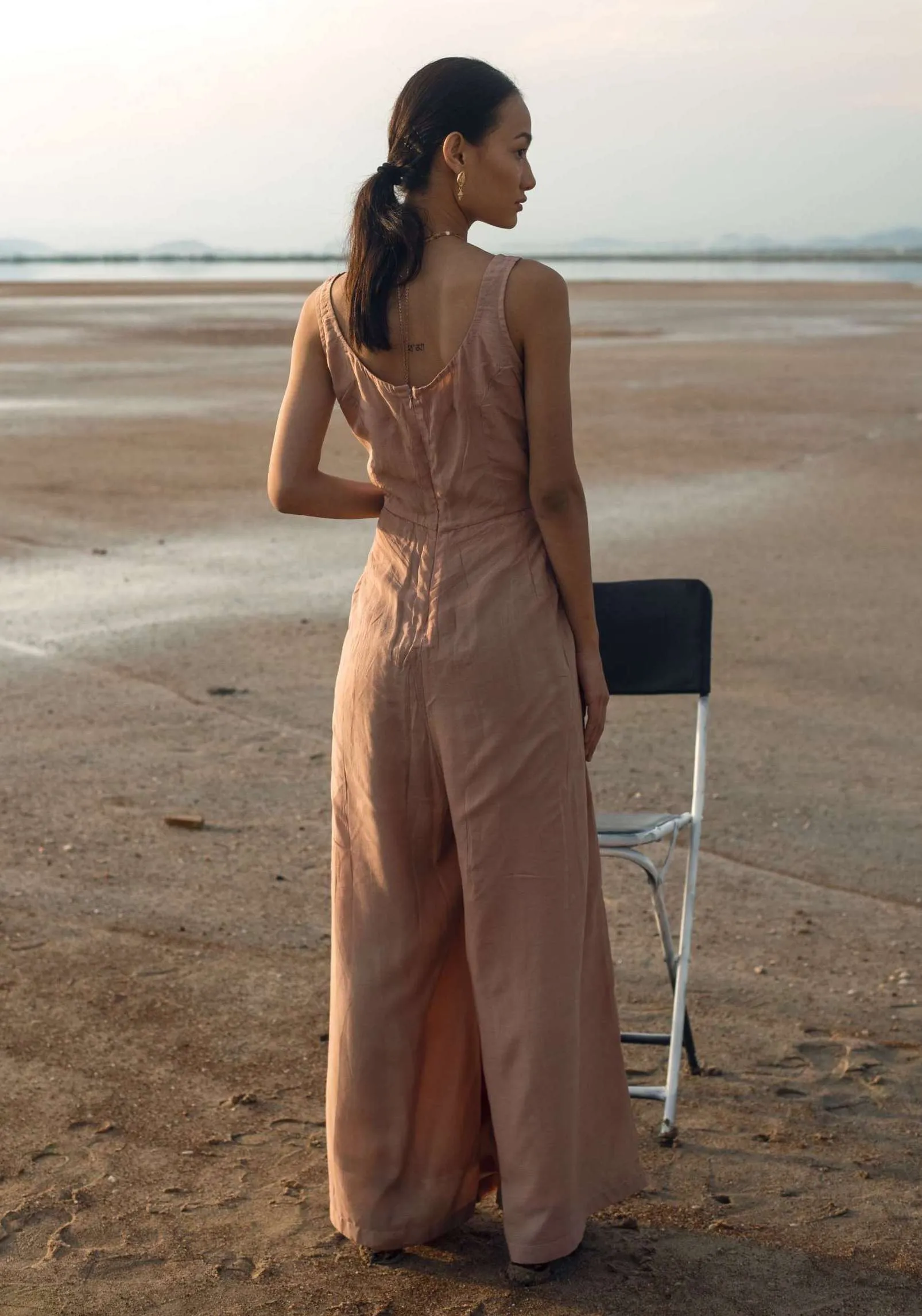 Tan Crepe & Teal Jumpsuit