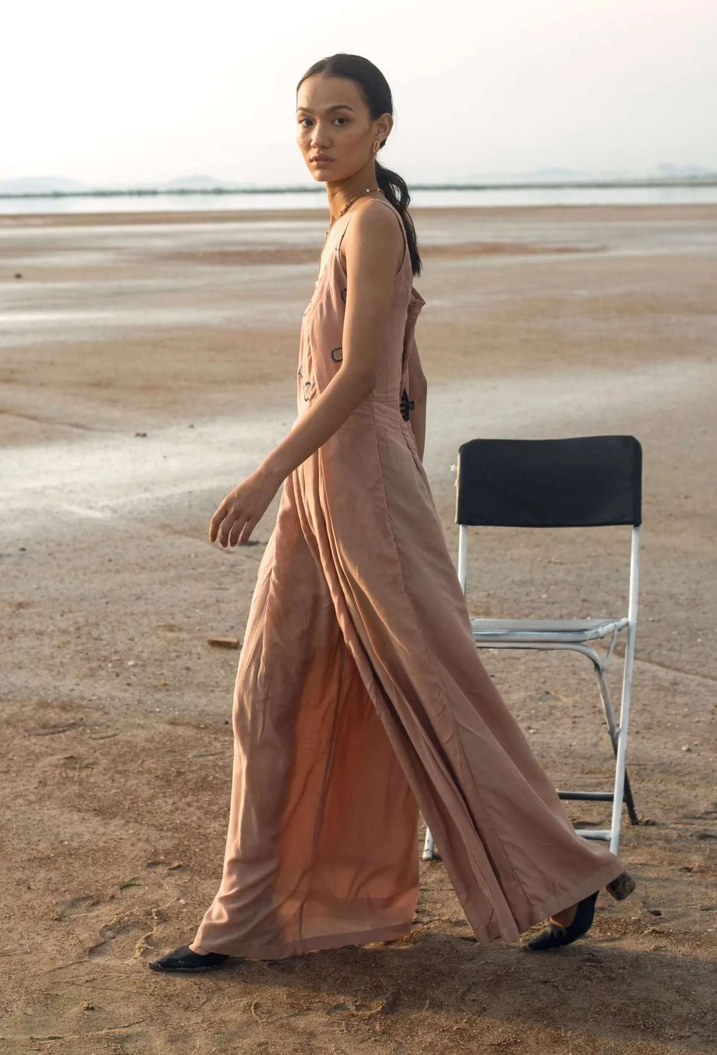 Tan Crepe & Teal Jumpsuit