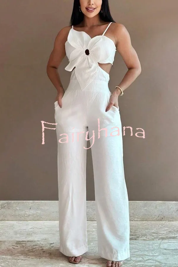 Three-dimensional Flower Accessories Hollow Pocket Jumpsuit