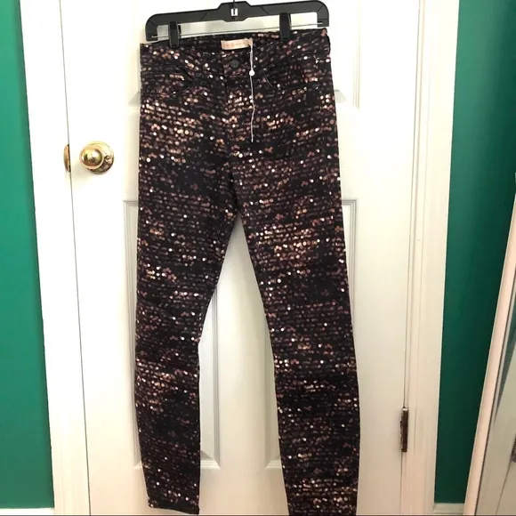 Tory Burch black/brown flashprint skinny jeans 27