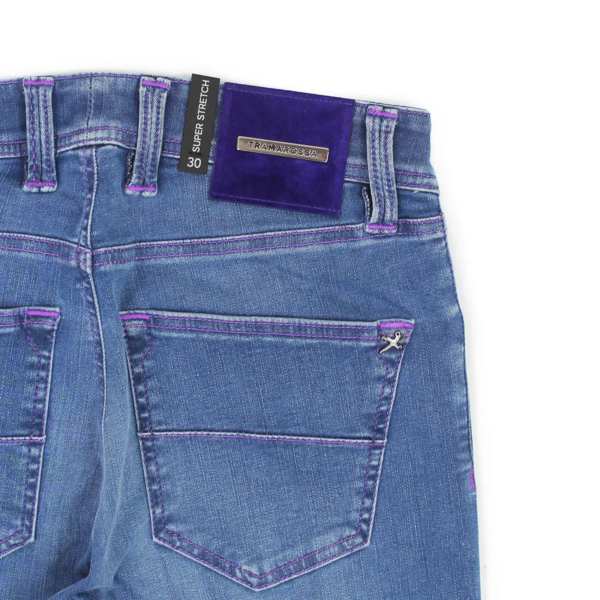Tramarossa - Leonardo Slim 21E29 Purple Stitch Jeans in Mid Blue