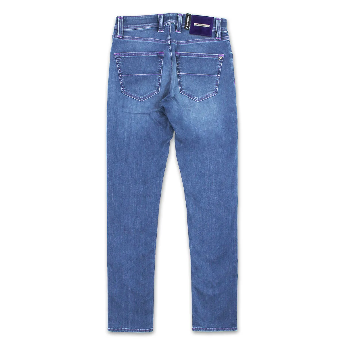 Tramarossa - Leonardo Slim 21E29 Purple Stitch Jeans in Mid Blue