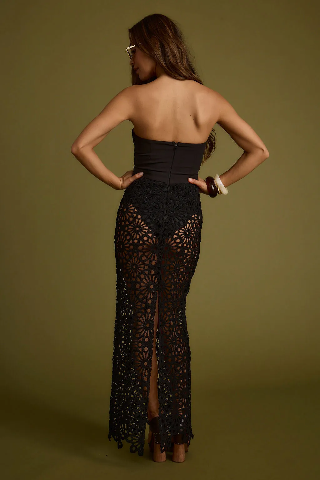 Tropez Black Crochet Strapless Dress