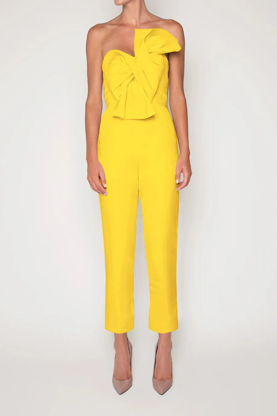 Twisted Bow Silk Faille Jumpsuit