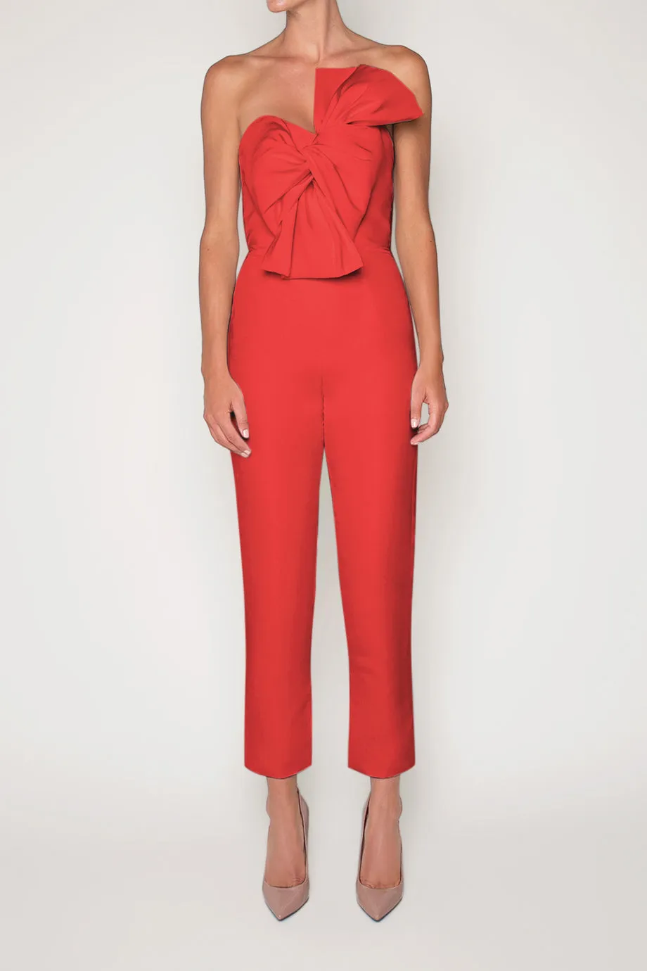 Twisted Bow Silk Faille Jumpsuit